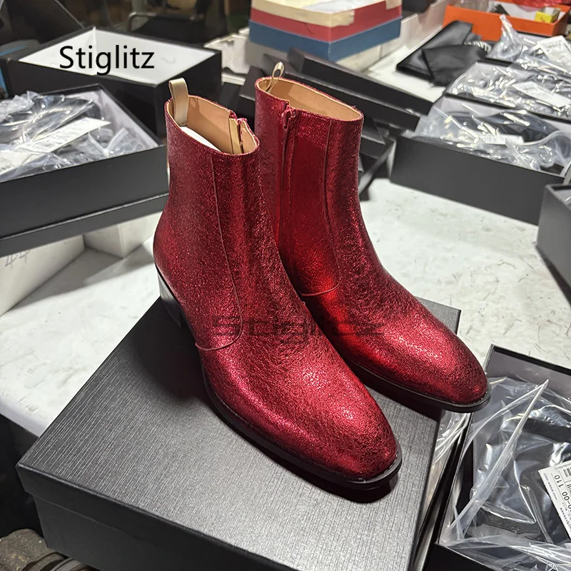 Men Shoes Size 11 - Red Genuine Leather Chelsea Boots for