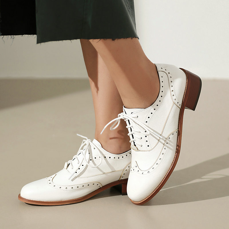 Oxford Brogue Leather - Brogue Oxford Shoes Women Lace Up