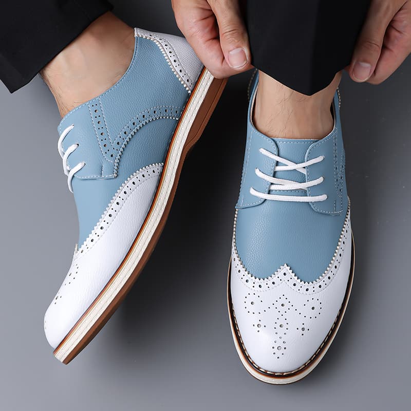 Mens White Blue Two Tone Brogu - Oxford Brogue Leather review and price